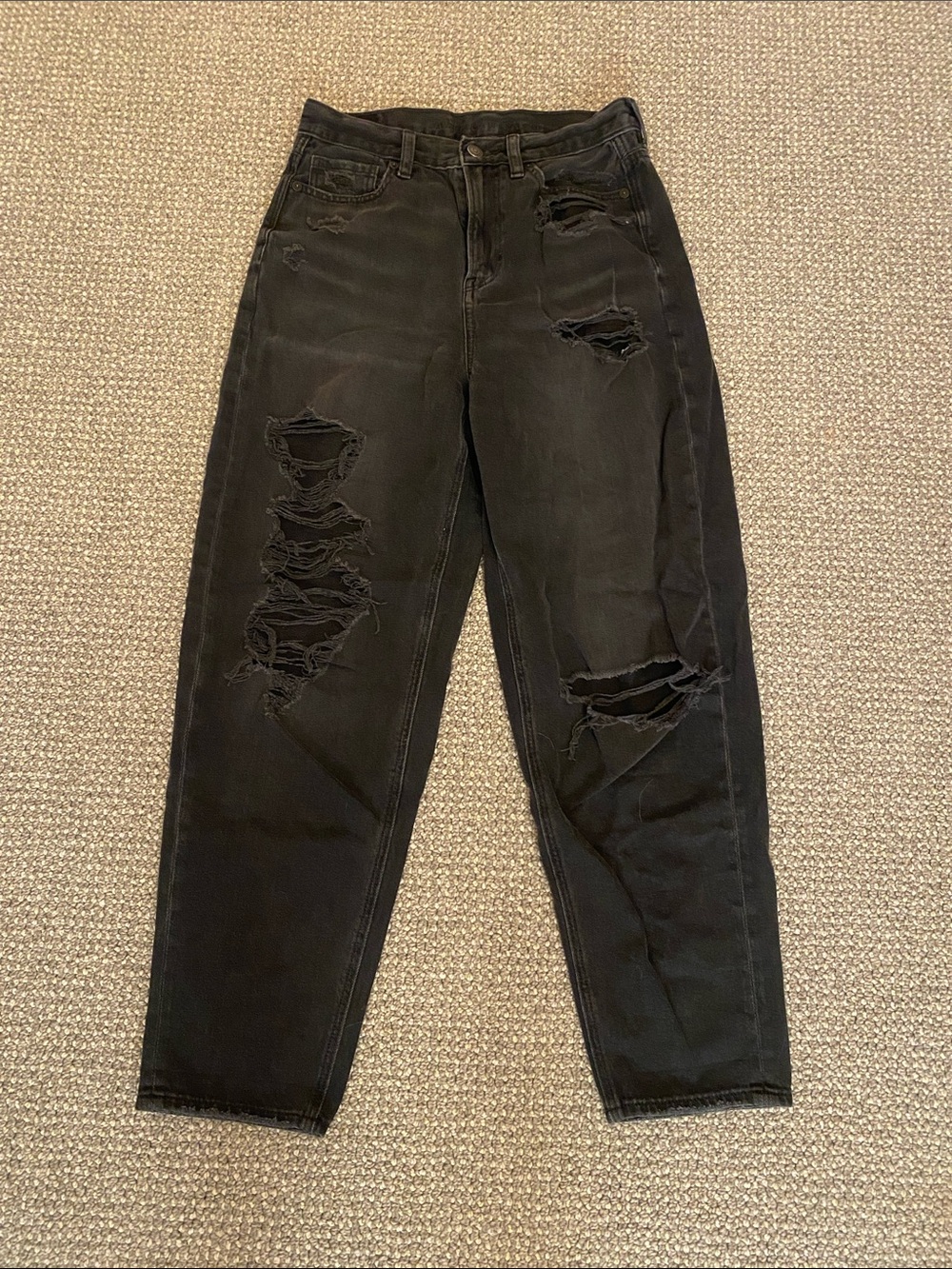Black Distressed Ripped High-Waist Jeans